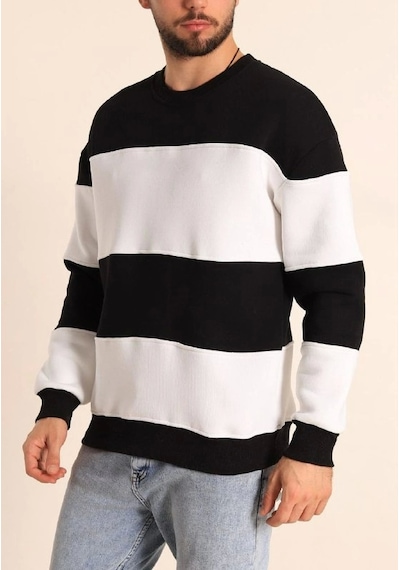 Veraura Lifestyle Parçalı Bisiklet Yaka Baskılı Sweatshirt - Siyah