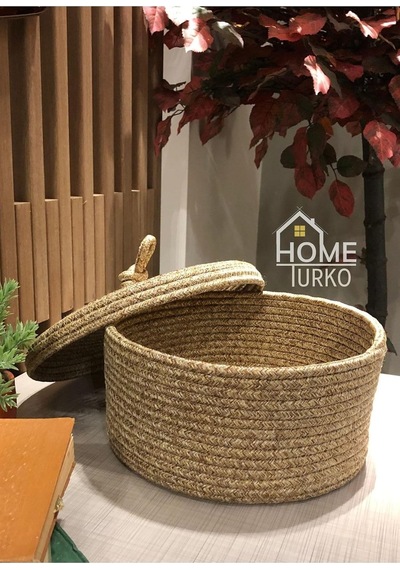 Jüt, Hasır Kapaklı Sepet, El Dokuması, Çok Amaçlı Depolama Mutfak Sepeti, Banyo Sepeti. Jüt Diğer