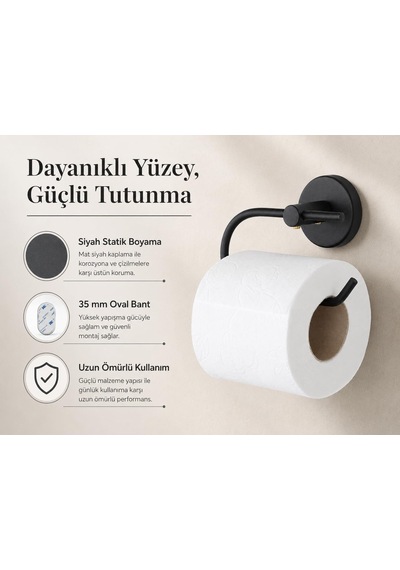 Lotus Siyah Açık Tuvalet Kağıtlığı, Yapışkanlı Ve Vidalı Montajlı Tuvalet Kağıdı Askısı, Mat Siyah Stat Diğer