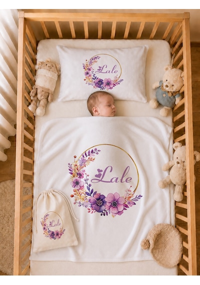 Pia Baby Kız Bebek %100 Pamuk Hediye Seti 6 Lı İsimli Keseli Tulum Şapka Eldiven Battaniye Ve Yastık Kılıfı 1076tybk0x Krem
