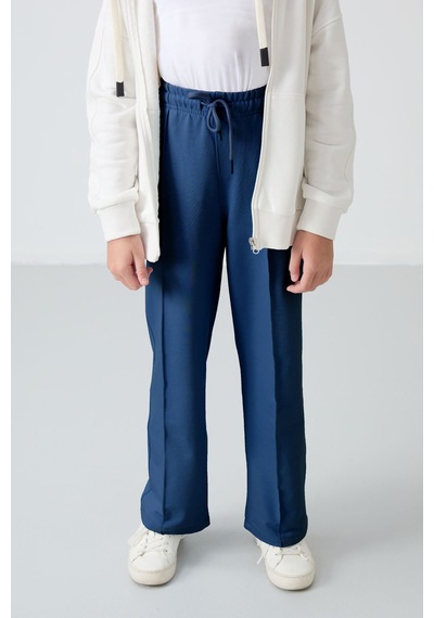 Tommy Life Parlament Cepli Ön Dikiş Detaylı Geniş Paça Kız Çocuk Eşofman Altı -75144 Mavi