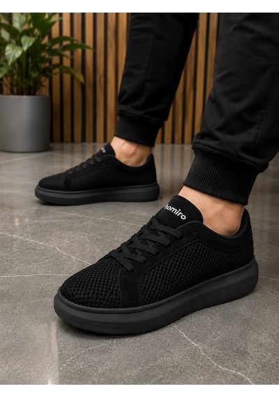 Günlük Rahat Taban Bağcıklı Sneaker Spor Ayakkabı Siyah