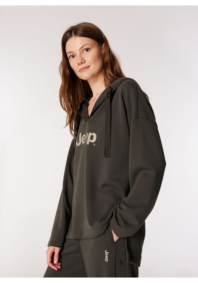 Jeep Haki Kadın Kapüşonlu Oversize Baskılı Sweatshirt C4wl-swt4420