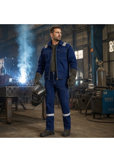 Kot Denim Reflektörlü,kaynak İşleri İçin,dayanıklı,ağır Bakım,inşaat Ve İş Pantolon Lacivert