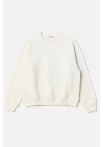 Feg Store Kadın Bisiklet Yaka Beyaz Oversize Sweatshirt