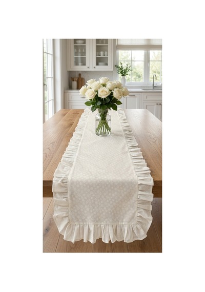 %100 Pamuk Özel Desenli Fırfırlı Runner 40x110 Beyaz - 900627415 Beyaz
