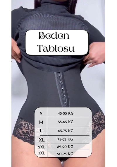Lüx Wood Kadın Agraflı Zıbın Korse Toparlayıcı Tüm Vücut Korsesi Siyah