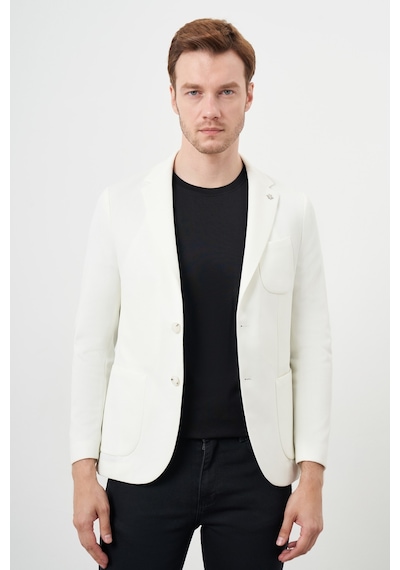 Morven Erkek Beyaz Örme Slim Fit Torba Cep Mono Yaka Spor Ceket Beyaz