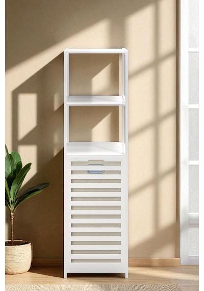 Digithome Bambu Beyaz Mat Lake Kirli Sepetli 3 Raflı Banyo Düzenleyici Çamaşır Sepeti Db-0019 Kahverengi