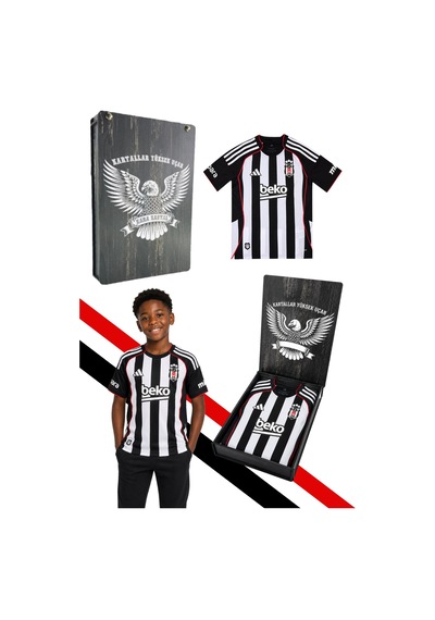 Lisanslı Adidas Beşiktaş Forma 25-26 Sezon Çubuklu Çocuk Forması Lazer Baskı Kutu Siyah-beyaz