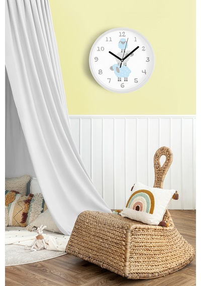 Sevimli Kuzular Çocuk Odası Duvar Saati - 25cm - Önü Camlı Beyaz Kasa - Sessiz Mekanizma-jh0992 Beyaz