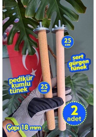 Vixpet Doğal Ahşap Papağan Tünek & Pedikür Kumlu Tünek – Ayak Bakımı ve Tüneme İçin | 25 cm - 18 mm