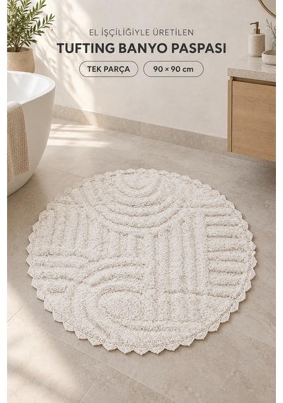 Alanur Bodrum Tufting Cotton Pamuklu El Işi Örgülü 90 X 90 Cm Paspas 113 Beyaz