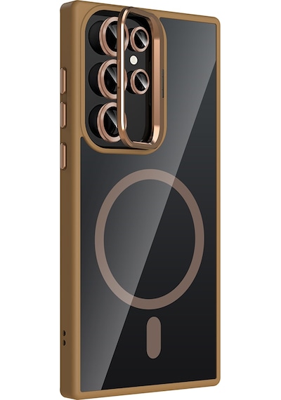 Adige Samsung Galaxy Uyumlu S22 Ultra Kılıf Etro Standlı + Kamera Lens Koruyucu Çöl Titanyum