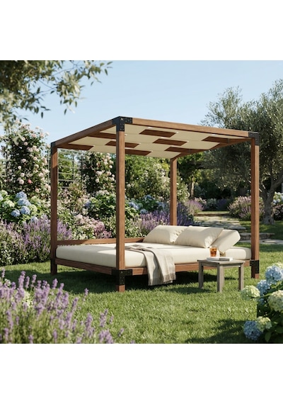 İahşap Pergola - Dalgalı Brandalı Plaj Ve Bahçe Gölgeliği - Dekoratif Köşk Kamelya Ceviz