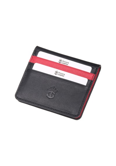 Ancora Leather Hakiki Deri Para Bölmeli Çıtçıtlı Portföy-unisex-26210 Siyah - Kırmızı