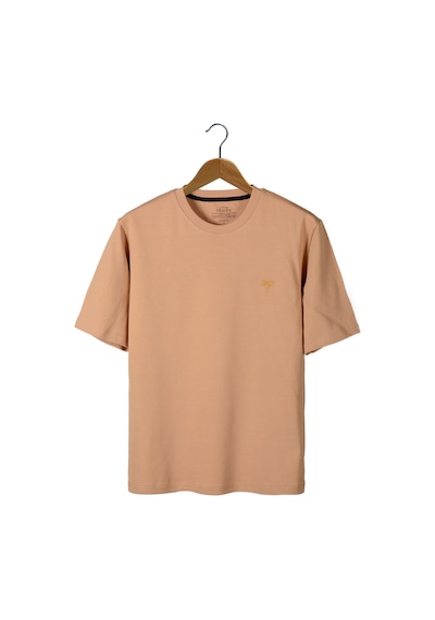 Bej Oversize Bisiklet Yaka Nakış Detaylı T-shirt Bej