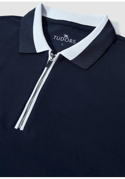 Tudors Erkek Slim Fit Dar Kesim %100 Pamuk Düz Pike Fermuarlı Lacivert Polo Yaka Tişört-31109-lacivert Lacivert