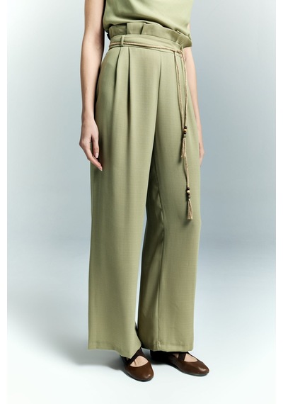 Kemer Detaylı Pantolon - Haki-137213 Haki