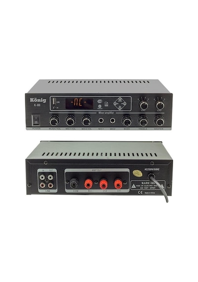 König K–80 80 W 100V Hat Trafolu 2 Zone Amplifier