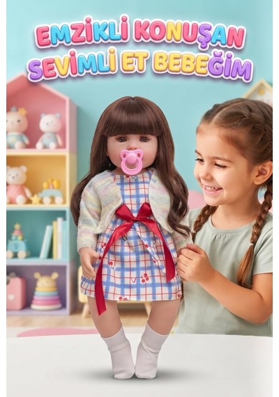 Emzikli Sevimli %100 Et Bebek - 50 Cm Konuşan Gerçekçi Oyun Arkadaşı İnteraktif Eğitici Oyuncak 26660966