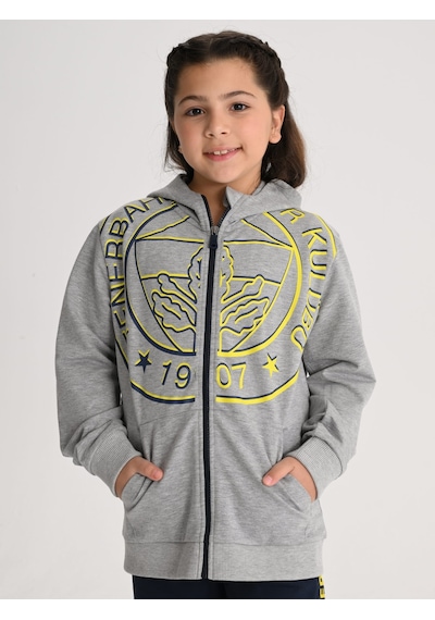 Fenerbahçe Gri Tribün Sarı Lacivert Logolu Çocuk Sweatshirt Gri Melanj