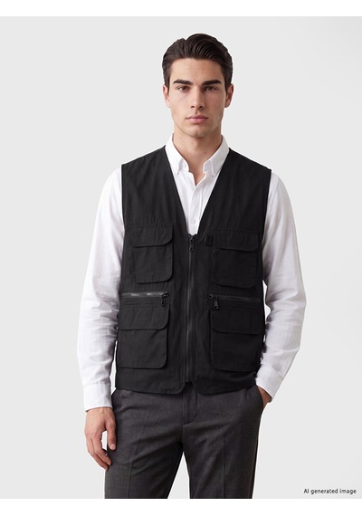Lcwaıkıkı Classic Siyah Regular Fit Erkek Avcı Yeleği