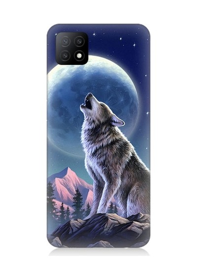 Oppo A53 Uyumlu Kurt Ve Ay Desenli Silikon Kılıf