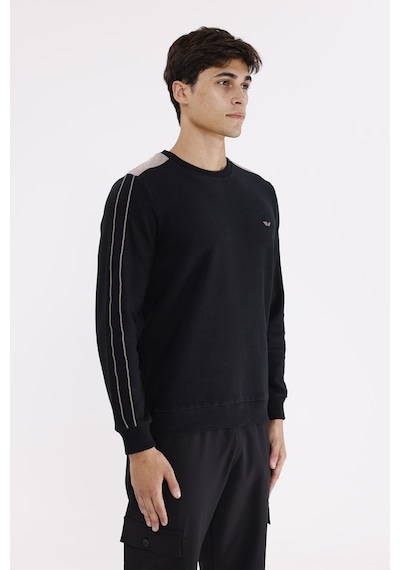 Rowinger Selanik Doku Yumuşak Tutuşlu Rahat Kalıp Yuvarlak Yaka Esnek Manşetli Sweatshirt Black