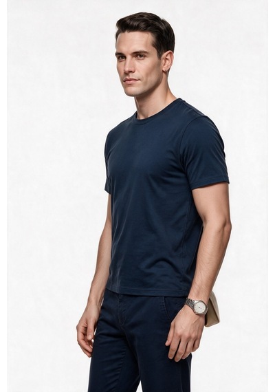 Jsco Erkek Bisiklet Yaka Pamuklu Kısa Kollu Standart Kalıp T-shirt Jsjs068 Mavi