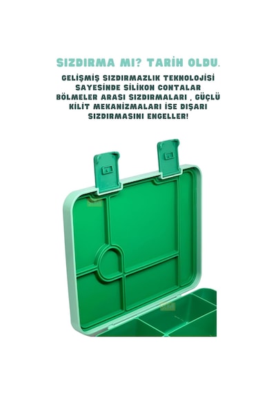 Bento 1300ml Lunchbox Tek Katlı 4 Bölmeli Abs Plastik Çocuk Sefer Tası Yemek Kutusu Yeşil Çok Renkli