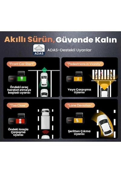 X4 2 Kameralı Ekranlı Wifi Araç Dvr Kamera 512gb Destekli G Sensö