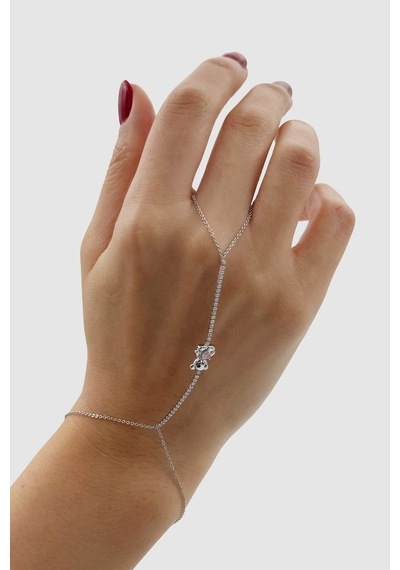 Ayıcık Figürlü Pembe Taşlı Silver Gümüş Renkli Bijuteri Şahmeran