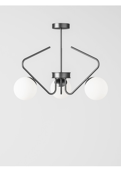 Lunor Siyah Metal Beyaz Cam Küre Başlıklı Modern 3'lü Avize