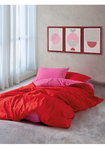 Cozy Home Popping Colors Tek Kişilik Lastikli Çarşaflı Nevresim Takımı Sage Kırmızı-fuşya
