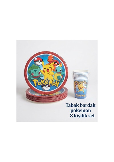 Pokémon Konsepti 8 Kişilik Doğum Günü Tabak Bardak Seti - Pikachu Parti Malzemeleri Sarı Tüm Yaşlar