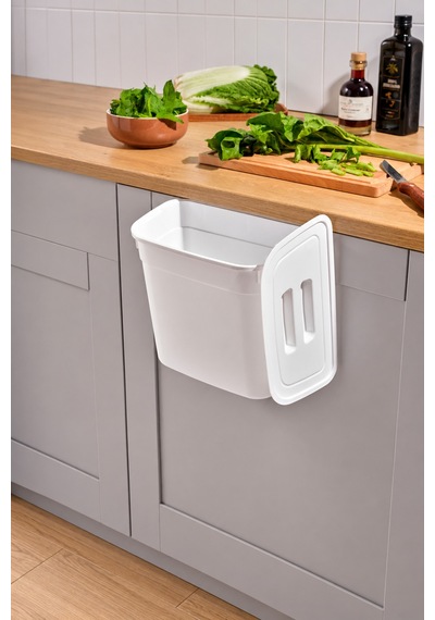 Kapaklı Askılı Çöp Kovası & Mutfak Dolap İçi Çöp Kovası & Tezgah Askılı Atık Kovası Beyaz 178x278x233 Mm Beyaz - 935451029 Beyaz