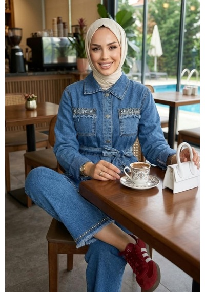 Hb Harma Time Butik Kadın Taş Detaylı Cepli Tunik Ve Pantolon Kot Mavi İkili Takım Mavi Mavi Hb Harma Time Butik Kadın Taş Detaylı Cepli Tunik Ve Pantolon Kot Mavi İkili Takım Mavi Mavi