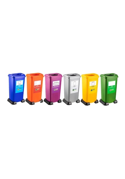 Omnipazar Sy-4398 Sıfır Atık Geri Dönüşüm Çöp Kutusu 70 Lt 6'lı Set Çok Renkli