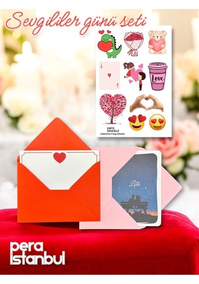 2 Adet Renkli 13x18 Zarf Ve Hediyelik Not Kartı Sticker Seti Sevgililer Günü Yıl Dönümü Not Kartı