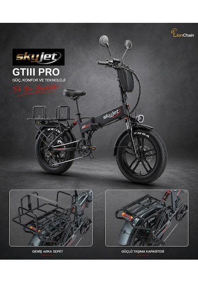 Skyjet Gtııı Pro Elektrikli Bisiklet Ayna Ve Çanta Hediyeli Siyah