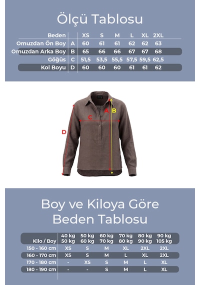 Goffra Kadın Solo %100 Doğal Keten Gömlek - Klasik Yaka Basic Minimalist Tasarım Kahverengi W208-k0401-02