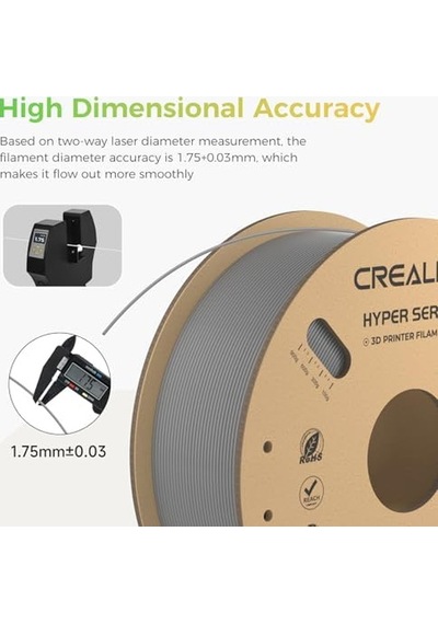 Creality Hyper Pla Filament 1,75 Mm, Resmi Filament 1,75 Mm Pla, 3d Yazıcı Filamenti, Yüksek Hızlı Baskı İçin, Uzun Ömürlü Ve Dayanıklı, Boyut Hassasiyeti +/-0,03 Mm, 1 Kg/makara Gri