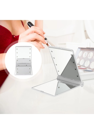 Techtic Katlanır Mini Işıklı Makyaj Aynası Cep Çanta Aynası 8 Led Pilli 23a 12v Pil Dahildir Beyaz