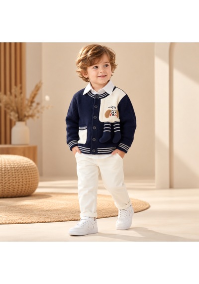 Maxx Kelın Erkek Çocuk Lacivert Krem Triko Hırka Ve Pantolon 3'lü Takım 2-5 Yaş