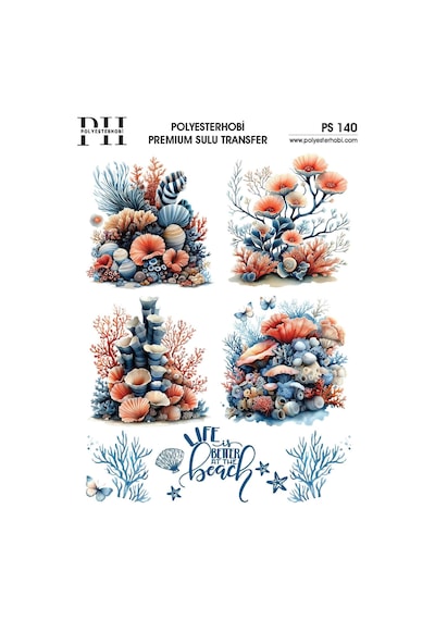 Polyesterhobi Premium Sulu Transfer 25x35 Cm Mercan Ve Deniz Desenli Ps 140