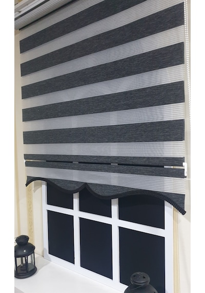 Zebra Stor Perde Organze Siyah Kırçıl Etek Dilimli Stb904