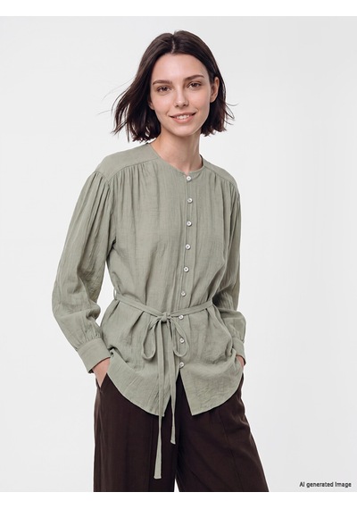 Lcw Modest Yeşil Kuşaklı Dokulu Kadın Gömlek Tunik