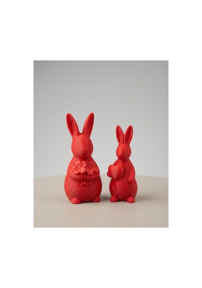 Dekoratif Dokulu 2'li Mini Tavşan Biblo Seti Çocuk Odası Aksesuarı - 9 Cm Ve 11 Cm