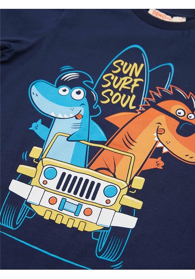 Denokids Shark Surf Erkek Çocuk T-shirt Şort Takım Çok Renkli